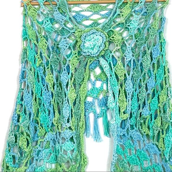 Vintage Hand Crocheted Variegated Ombré Poncho One Size - Picture 2 of 8